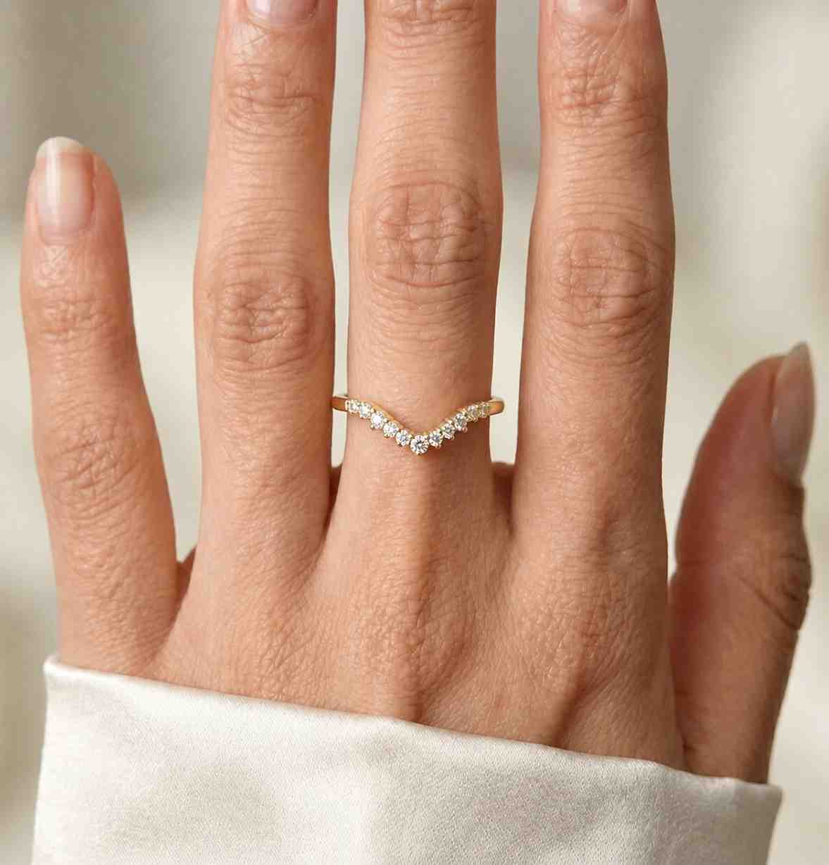 Real Lab Diamond Stacking Wedding Ring Dainty V Shape Ring Thin Matching Ring Curved Stackable Band for Engagement Ring Promise Ring Women
