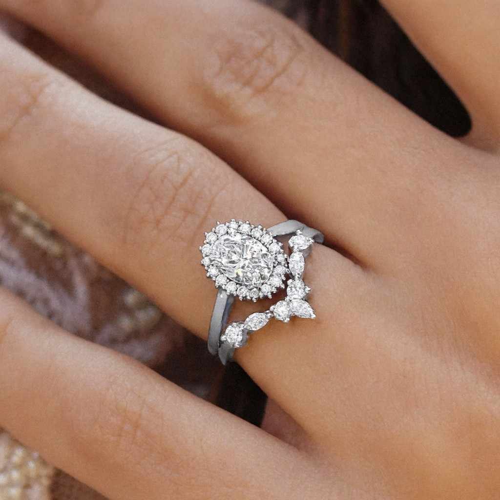 Real Lab Grown Diamond Marquise Round Half Eternity Diamond Ring