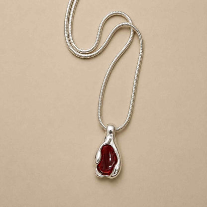 Red Garnet Necklace, January Birthstone Necklace, 9K,14K,18K,Solid Gold
