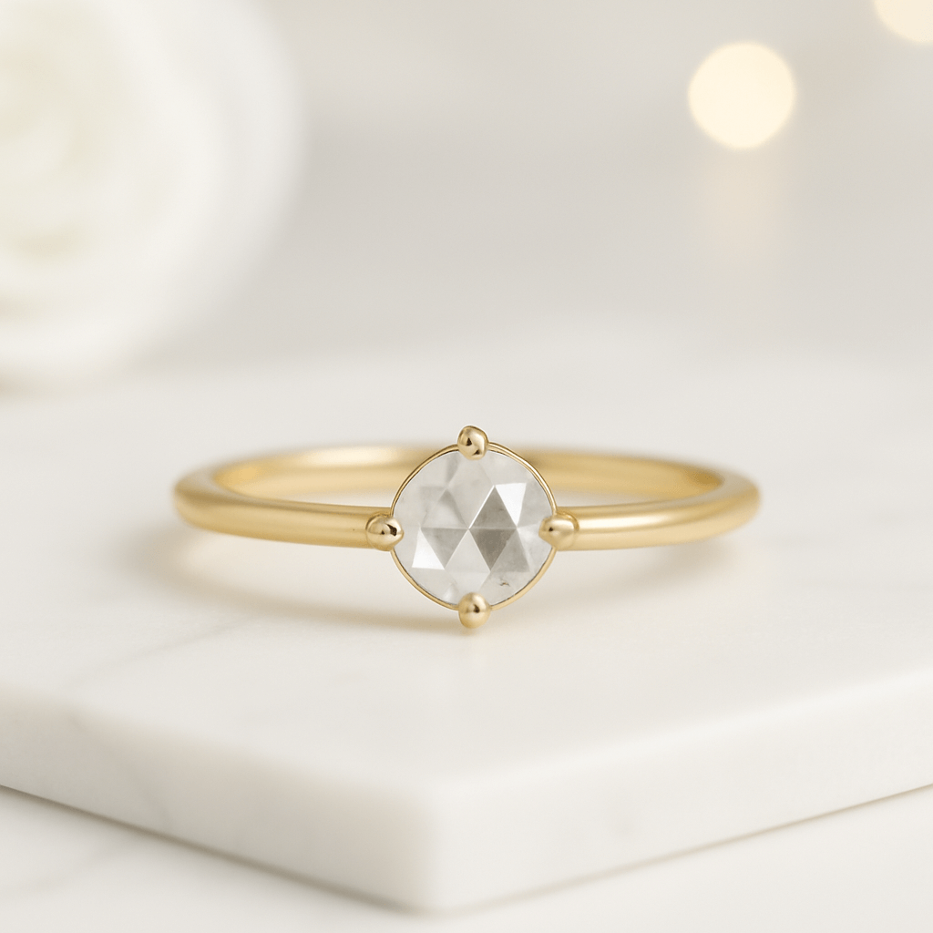 Rose Cut Moissanite Half Eternity Wedding Band
