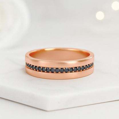 Rose Gold Black Diamond Full Eternity Mens Band For Mens Gift