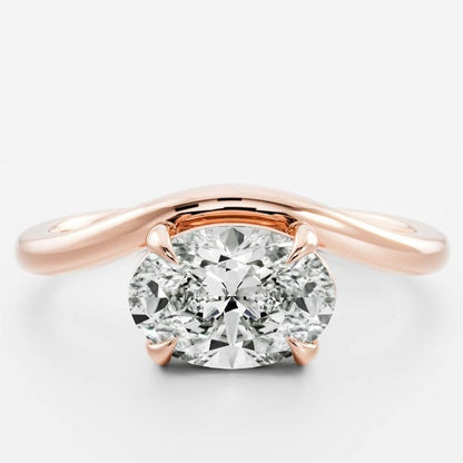 Rose Gold East-West Oval Cut Curved Ring