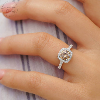 Round-Cut Halo Moissanite Engagement Ring in 14k Solid Gold