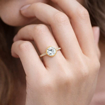 Round Cut Lab Grown Diamond Bezel Solitaire Ring 14K Gold Engagement Ring For Gift Round Diamond Minimalist Ring Wedding Gift For Her