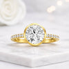 Round Cut Lab Grown Diamond Bezel Engagement Ring With Pave Band
