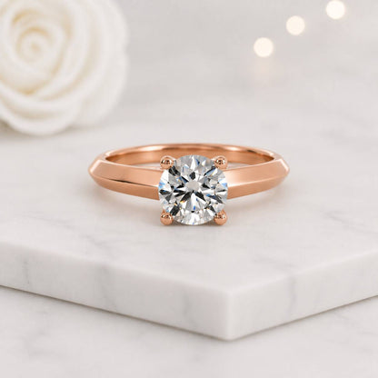 Round Brilliant Lab Grown Diamond Solitaire Engagement Ring Split Shank Promise Wedding Ring Gift, 18K Solid Yellow Gold Ring, Proposal Ring
