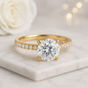 Round Cut Lab Grown Diamond Engagement Ring with Pavé Band