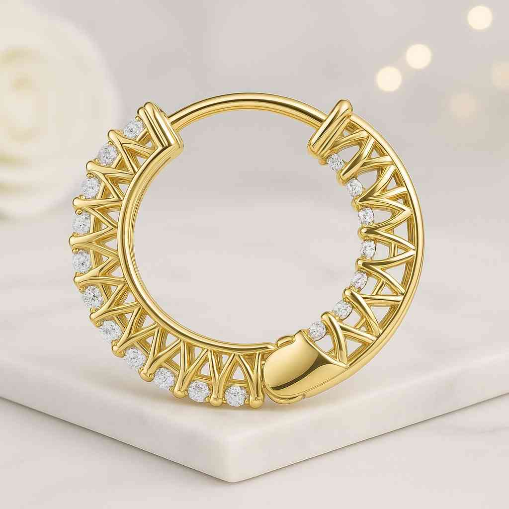 Round Cut Diamond Hoop Earrings Lab Grown Diamond Round Hoop Earring