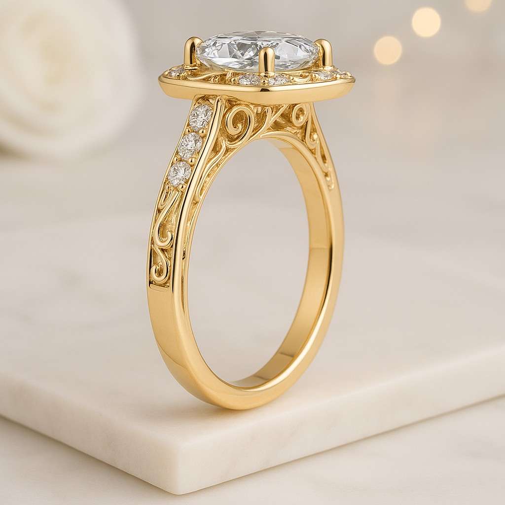 Round Cut Halo Engagement Ring Classic Wedding Ring