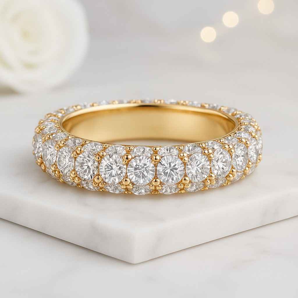 Round Cut Lab Diamond Eternity Band Ring Sterling Silver Wedding Jewelry