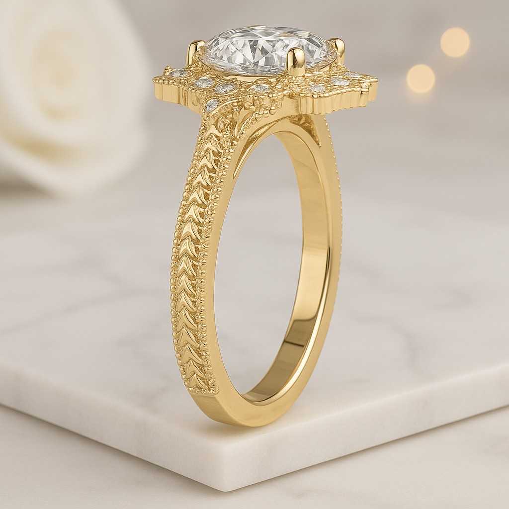 Round Cut Lab Diamond Halo Ring Round Lab Grown Diamond Engagement Halo Ring