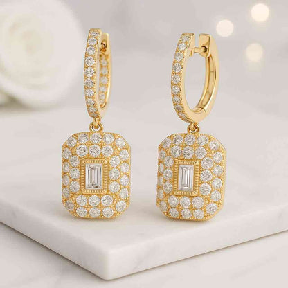 Round Cut Lab Diamond Hoop Earrings Pave Set Eco Friendly Diamond Earrings 14K Solid Gold CVD Diamond Hoop Earrings