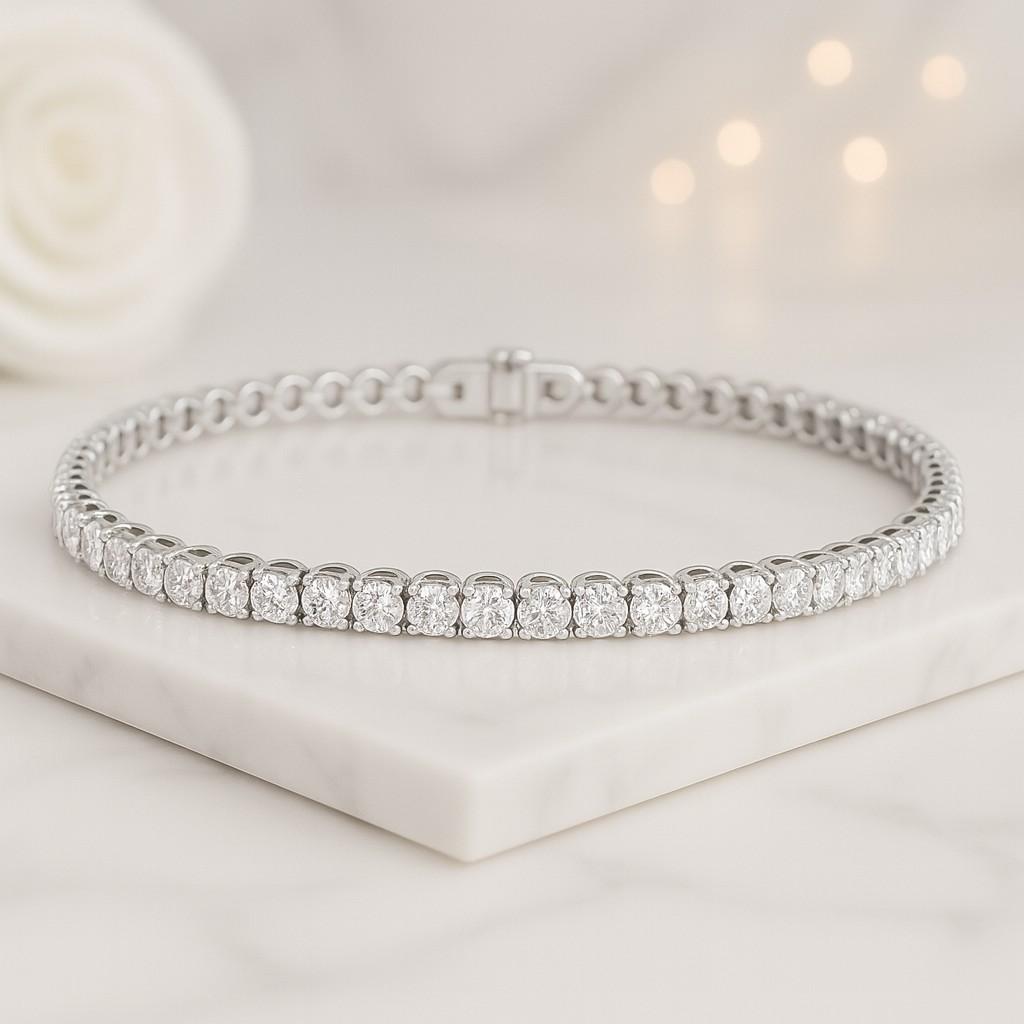 Round Cut Lab Diamond Tennis Bracelet CVD Diamond Bridal Bracelet