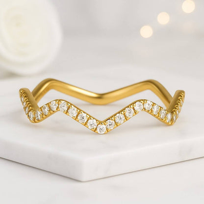 Round Cut Lab Grown Diamond Engagement Band 14K Yellow Gold Wavey Wedding Band