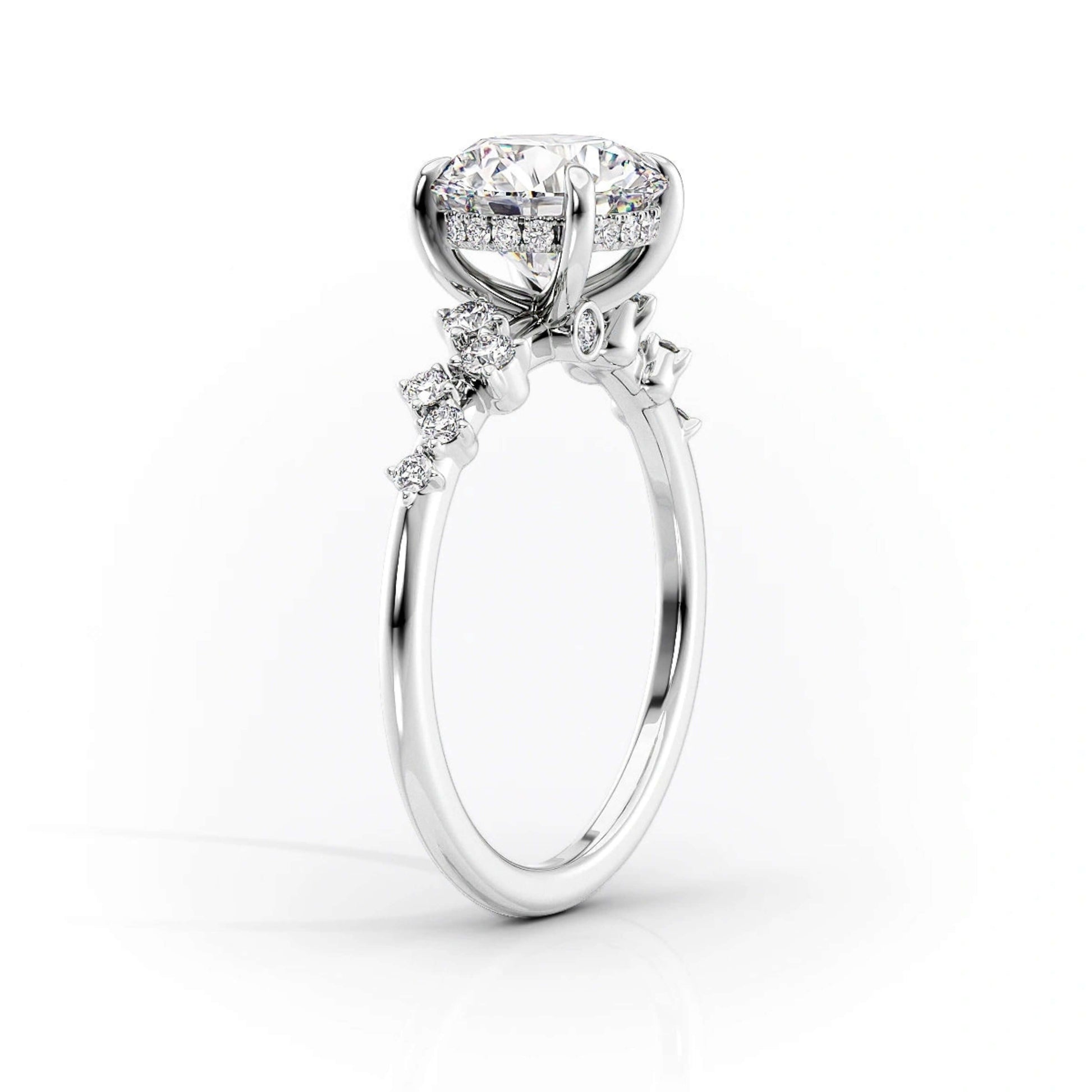  Round Cut Lab Grown Diamond Engagement Ring, 18k Solid Gold Cluster Diamond Ring