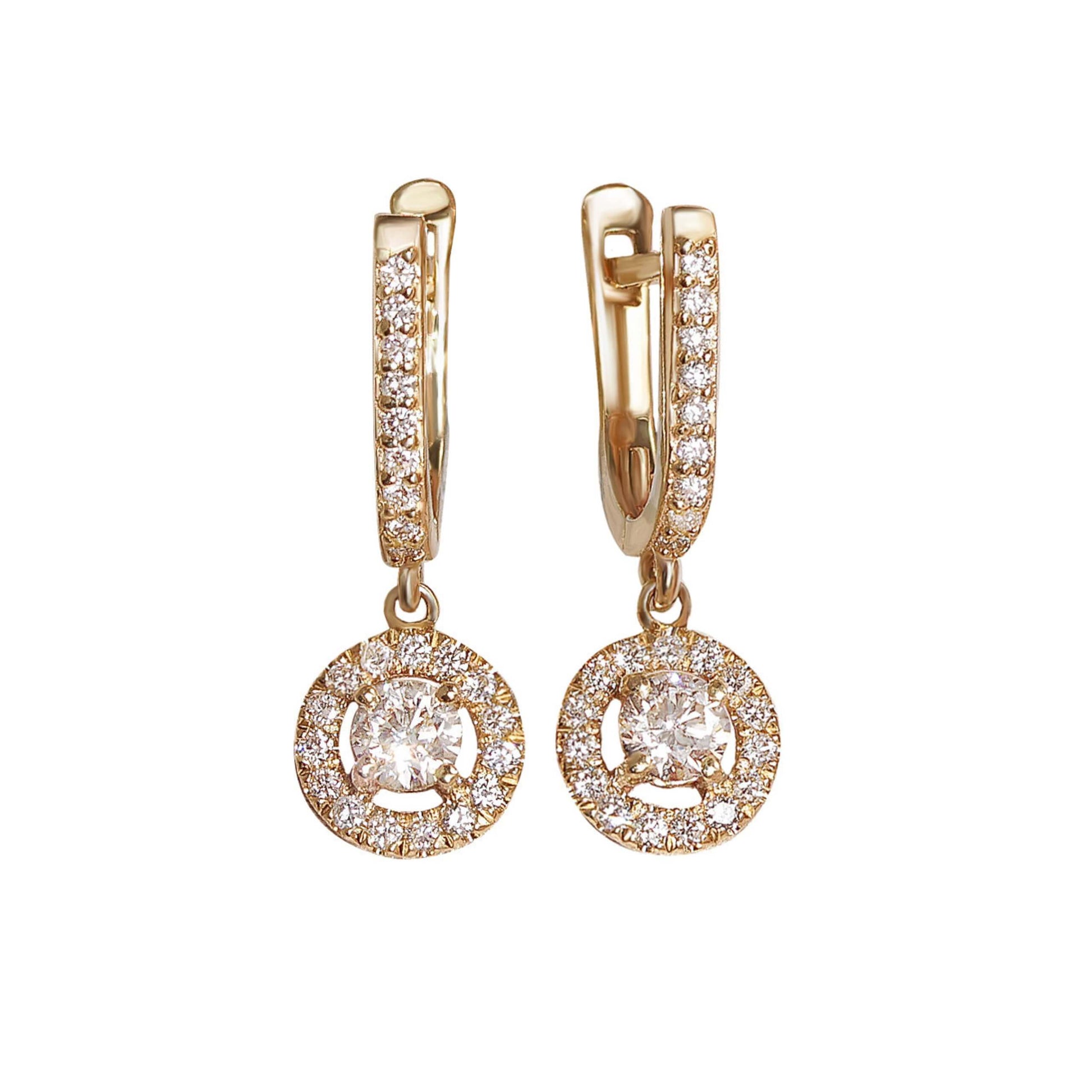 Round Cut Lab Grown Diamond Hoop Earrings, 10K Solid Yellow Gold Earrings, CVD Diamond Earrings, Women Gift Earrings, Wedding Gift