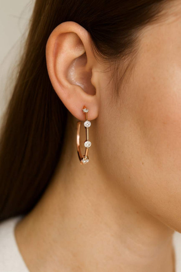 Round Cut Lab Grown Diamond In Out Hoop Earrings 14K Yellow Gold Personalized Bridal Hoops For Her Engagement Gift For Bride To Be