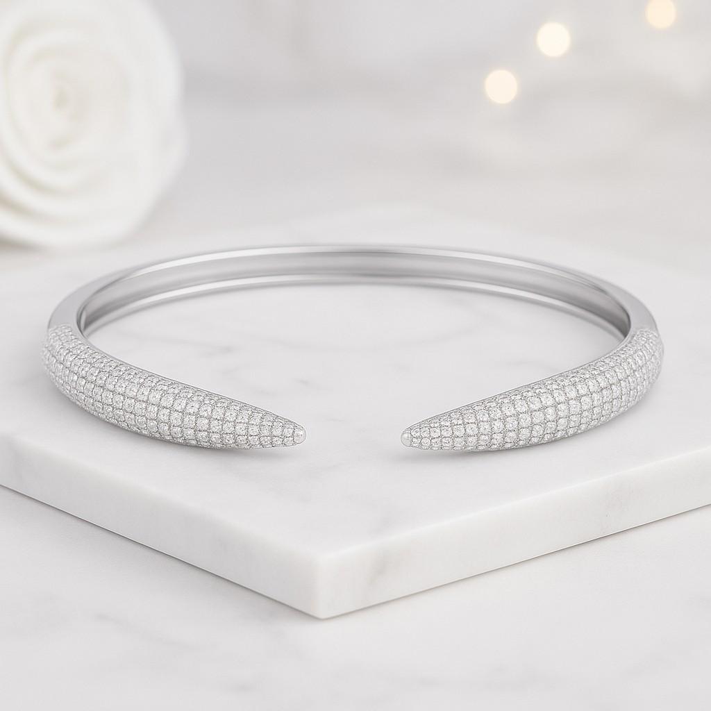 Round Cut Moissanite Engagement Bangle Matching Diamond Open Cuff Bangle