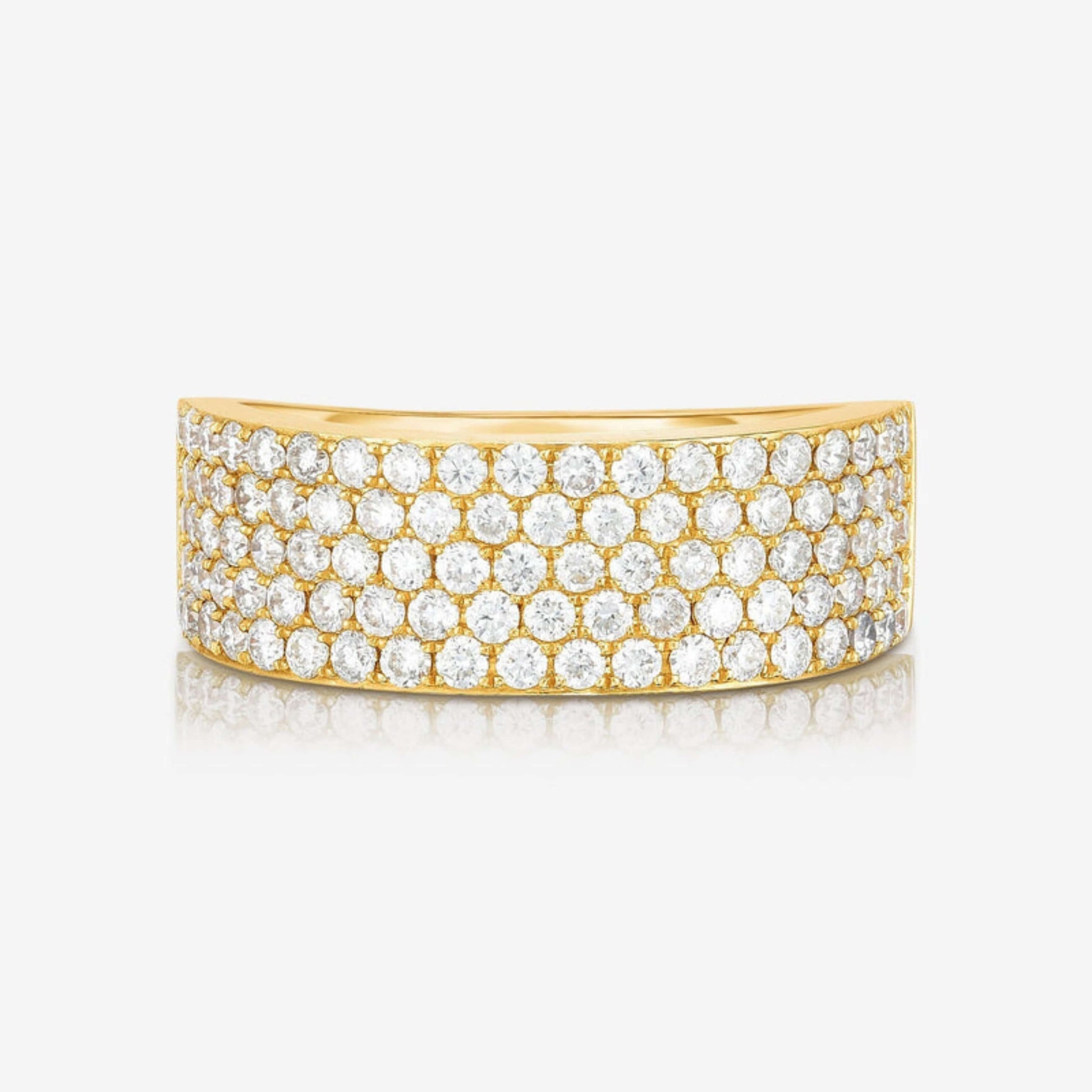 Round Cut Moissanite Wedding Band, Unique Four Line Pave Gold Anniversary Gift Band