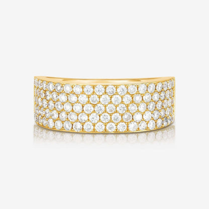 Round Cut Moissanite Wedding Band, Unique Four Line Pave Gold Anniversary Gift Band