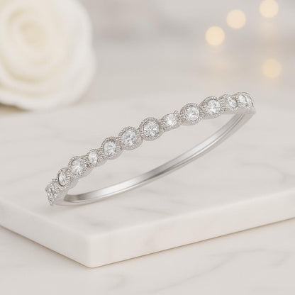 Round Cut Natural Diamond Half Eternity Ring Pave Round Diamond Engagement Ring Lab Grown Diamond Matching Wedding Band