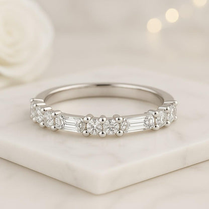 Round Cut Ring, White Gold Ring  Stacking Ring  Moissanite Ring  Engagement Gift  Minimalist Ring  Curved Band  Gift For Mom  Promise Ring
