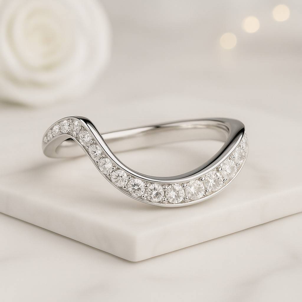 Round Diamond Curved Wedding Band for Engagement Ring For