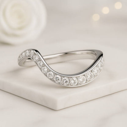 Round Diamond Curved Wedding Band for Engagement Ring For