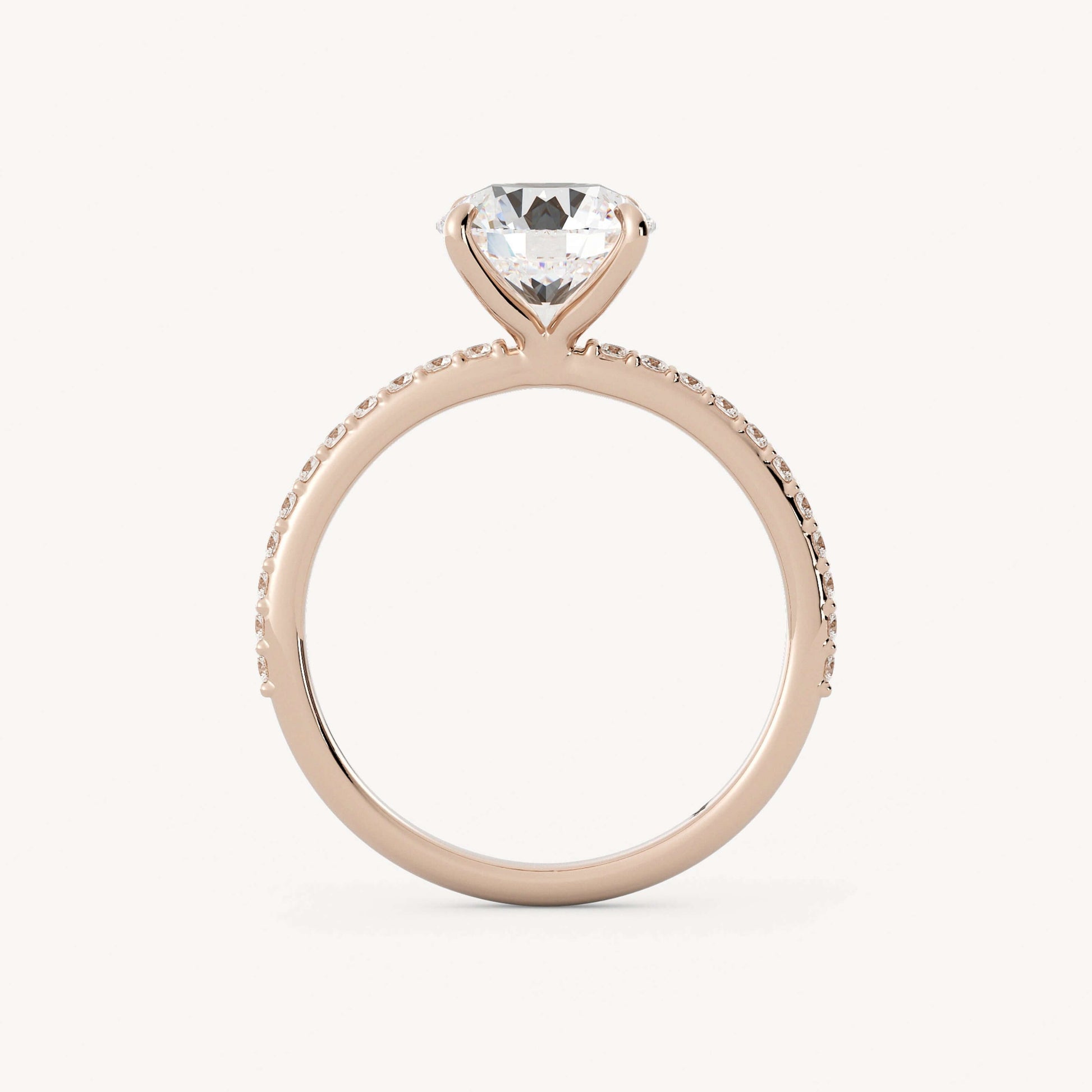 Round Diamond Pave Accent 4 Prongs Engagement Ring, Solitaire Accents Wedding Ring