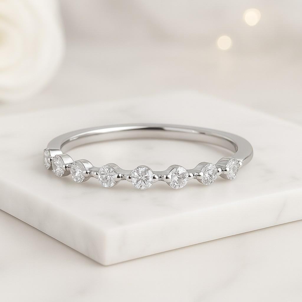 Round Diamond Promise Ring Petite Diamond Ring Half Eternity Dainty Wedding Band