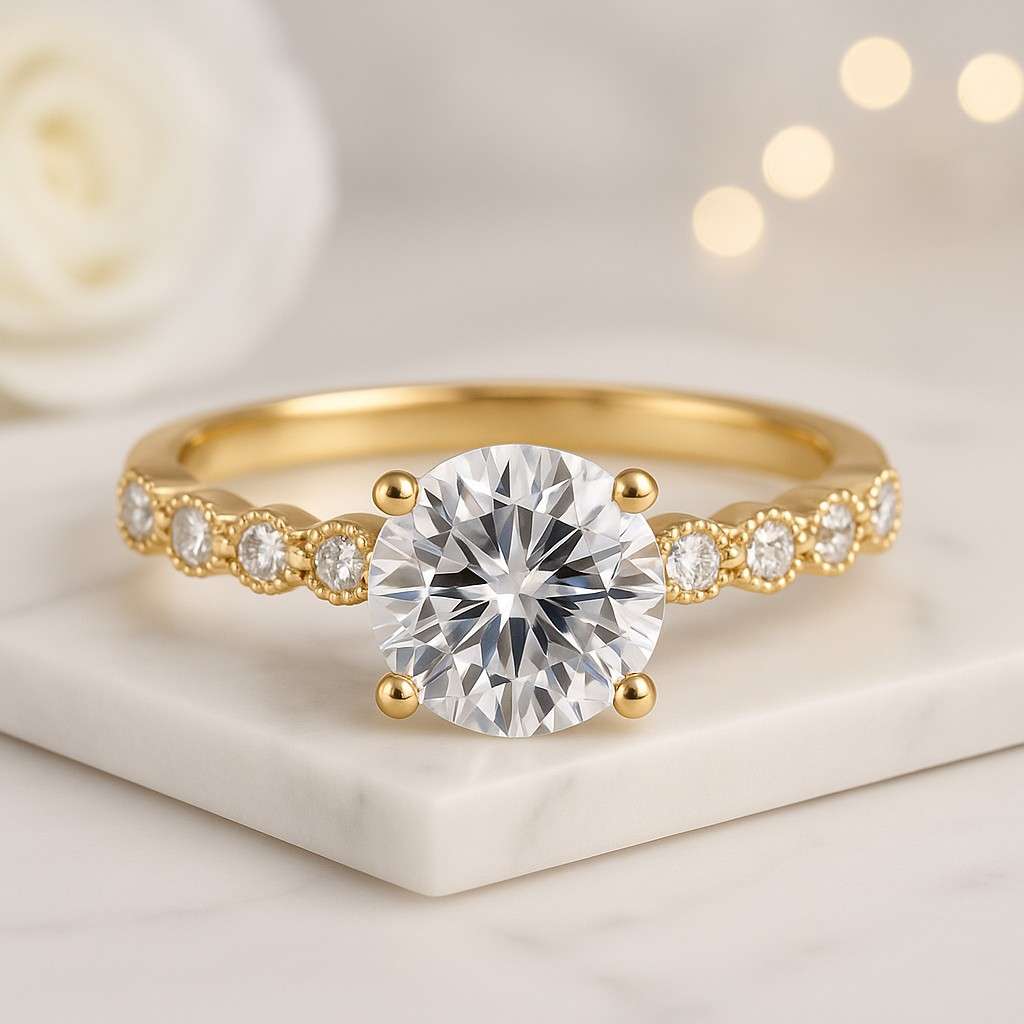 Round Engagement Ring 14k Solid Gold 3 CT Moissanite Engagement Ring Solitaire Labgrown Ring Bridal Ring Anniversary Promise Ring