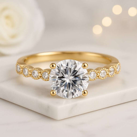 Round Engagement Ring 14k Solid Gold 3 CT Moissanite Engagement Ring Solitaire Labgrown Ring Bridal Ring Anniversary Promise Ring