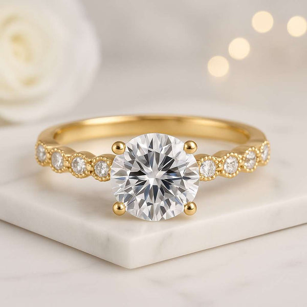 Round Engagement Ring 14k Solid Gold 3 CT Moissanite Engagement Ring Solitaire Labgrown Ring Bridal Ring Anniversary Promise Ring