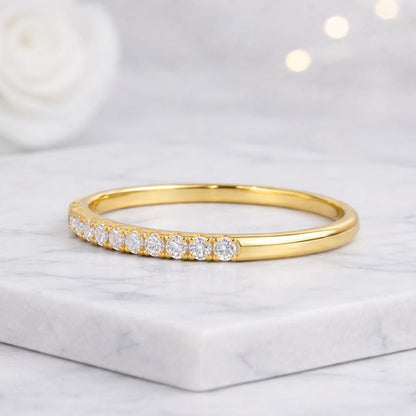 Round Full Eternity Moissanite Ring Band 14K Gold Art Deco Dainty Simple Plain Ring Moissanite Statement Ring Minimalist Diamond Ring Gift
