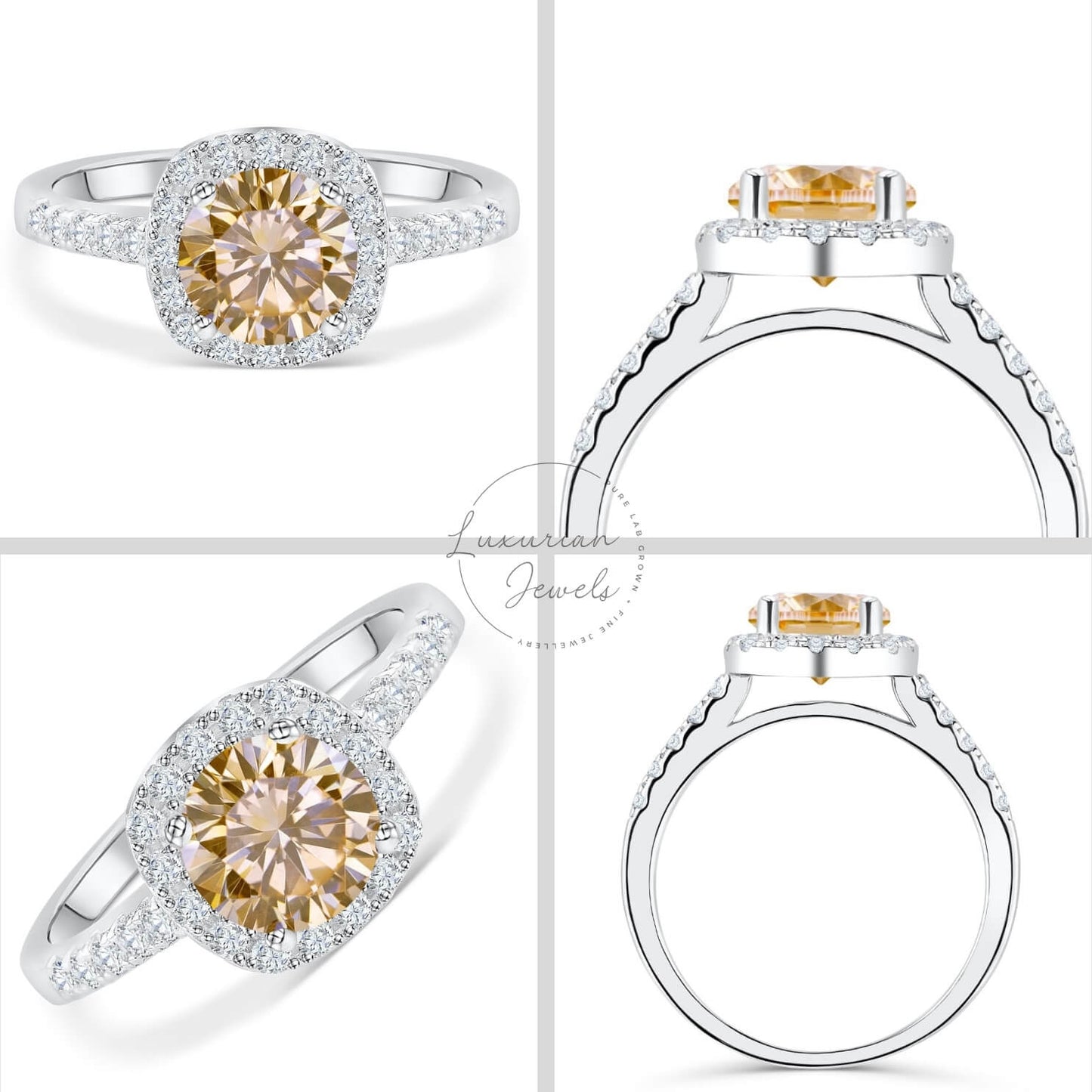Round Halo Moissanite Engagement Ring For Wife