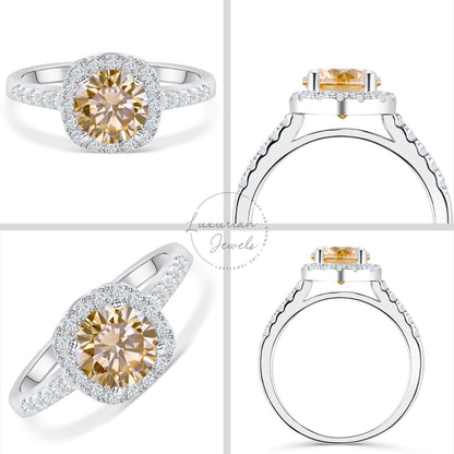 Round Halo Moissanite Engagement Ring For Wife