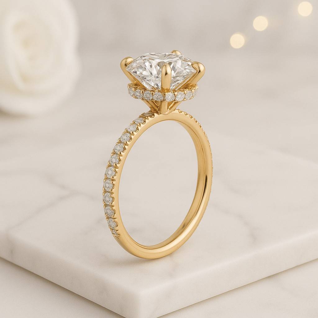 Round Hearts and Arrows Cut Moissanite Ring  Double Halo Wedding Ring Engagement Ring