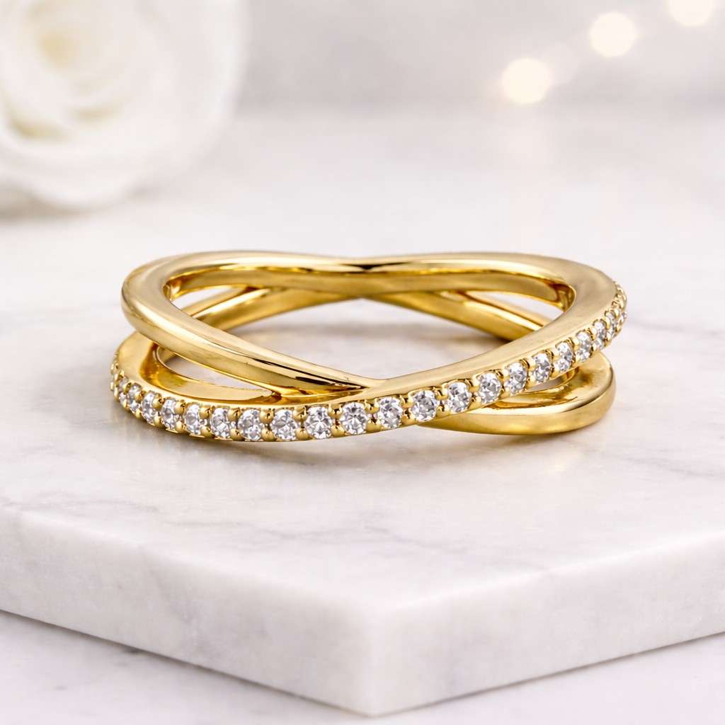 Round Cut Lab Grown Diamond Cross Over Band