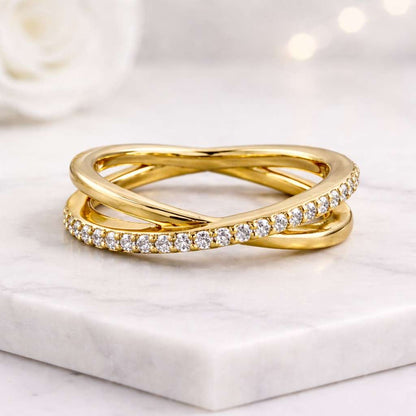 Round Cut Lab Grown Diamond Cross Over Band