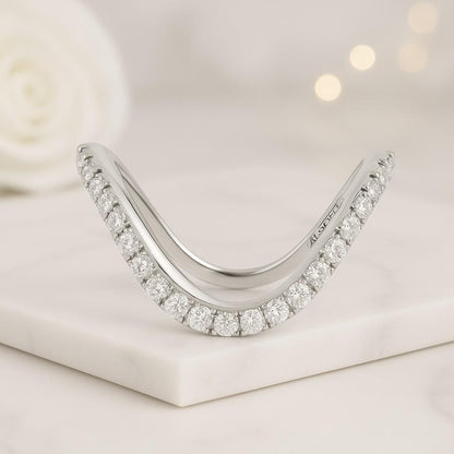 Round Lab Grown Diamond Curved Ring Sustainable Wedding Band for Women Gift for Wife Chevron Ring