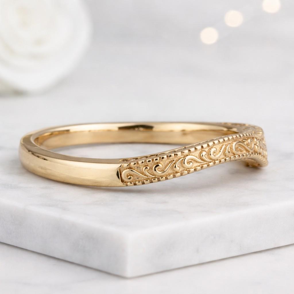 Round Lab Grown Diamond Curved Ring Sustainable Wedding Band for Women Lab Create Diamond Band Ring Anniversary Gift for Wife
