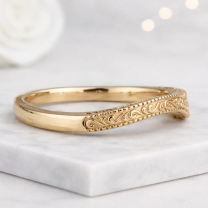 Round Lab Grown Diamond Curved Ring Sustainable Wedding Band for Women Lab Create Diamond Band Ring Anniversary Gift for Wife
