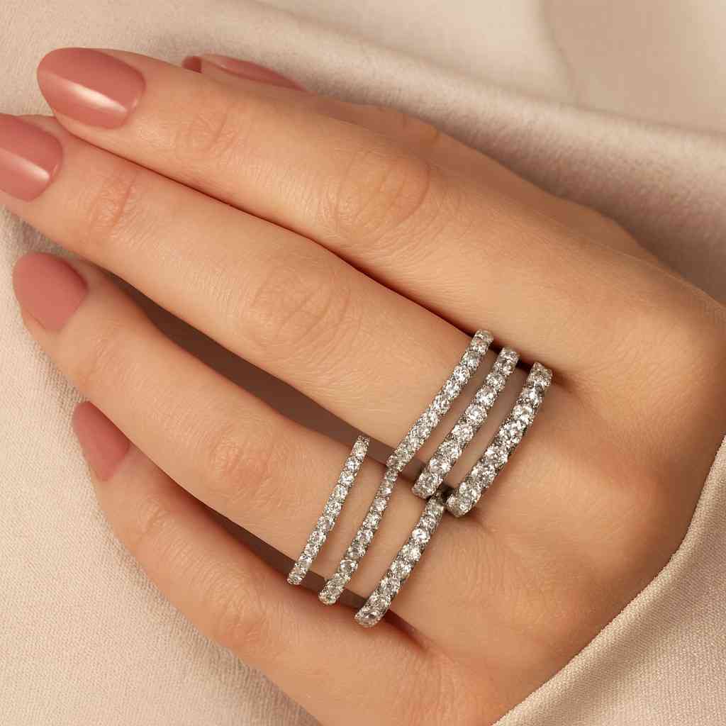 Round Lab Grown Diamond Eternity Wedding Band 14K White Gold Full Eternity Wedding Band