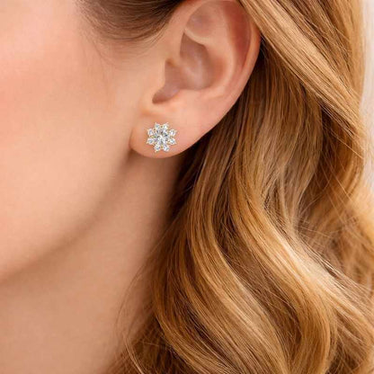 Round Lab Grown Diamond Floral Stud Earrings