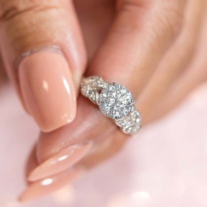 Round cut Moissanite Diamond Cluster ring