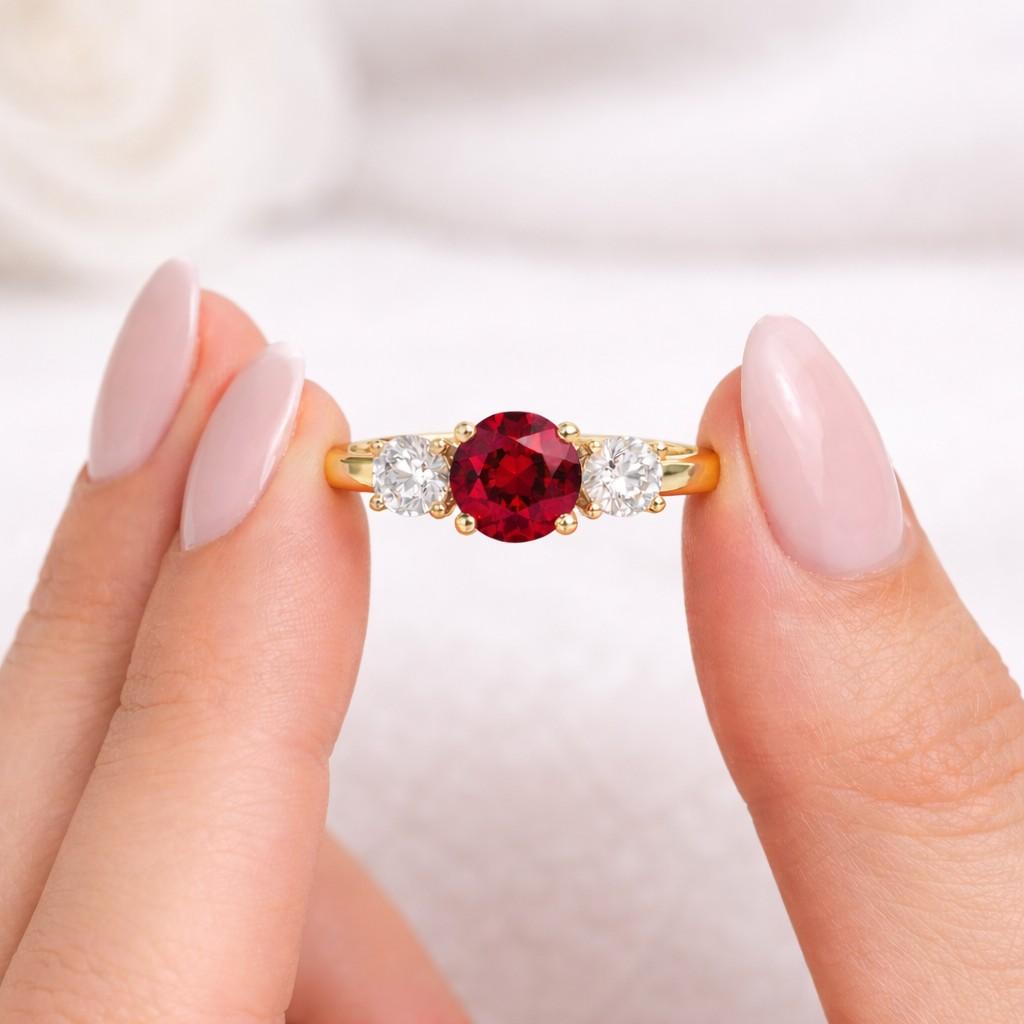 Round three stone genuine Ring