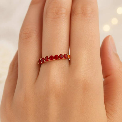 Ruby Curved Wedding Band 14K Gold with Lab Grown Ruby Chunky Fluid Design Stackable Ring