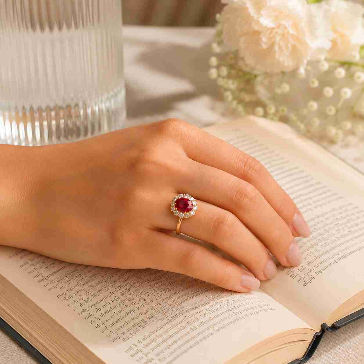 ruby diamond halo ring 14k gold oval ruby engagement ring vintage statement ring