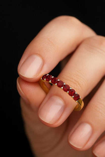 Ruby Wedding band Unique Solid Yellow Gold ring Vintage Plain ring Smooth ring