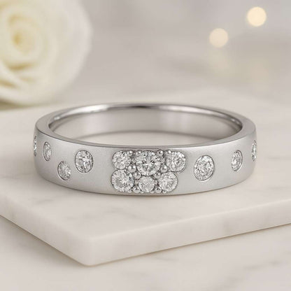 Scattered Diamond Flush Setting Band Flush Setting Cluster Wedding Band Round Cut Lab Grown Diamond Band